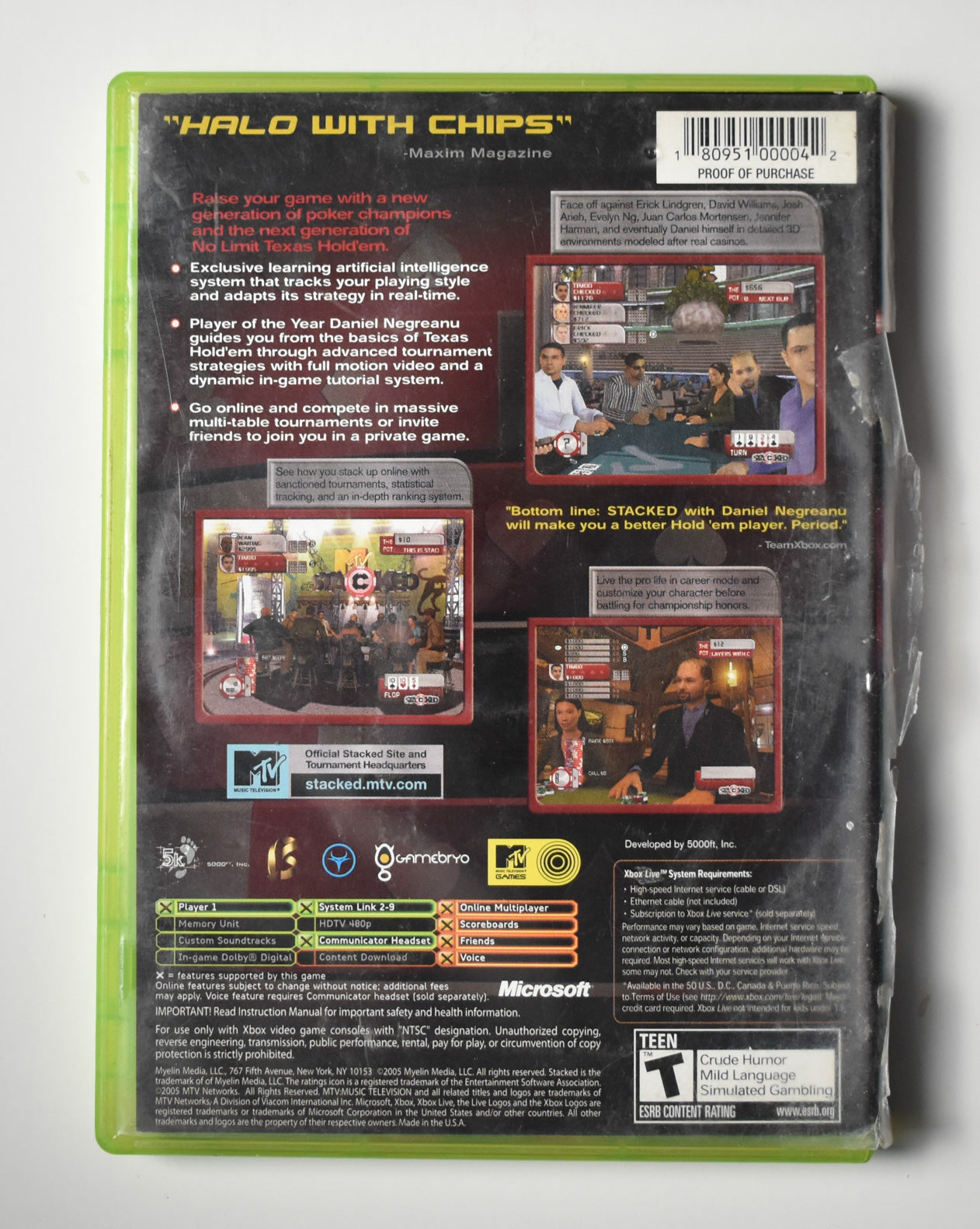 Xbox Stacked Poker Raised Microsoft xbox Original Video Game Used
