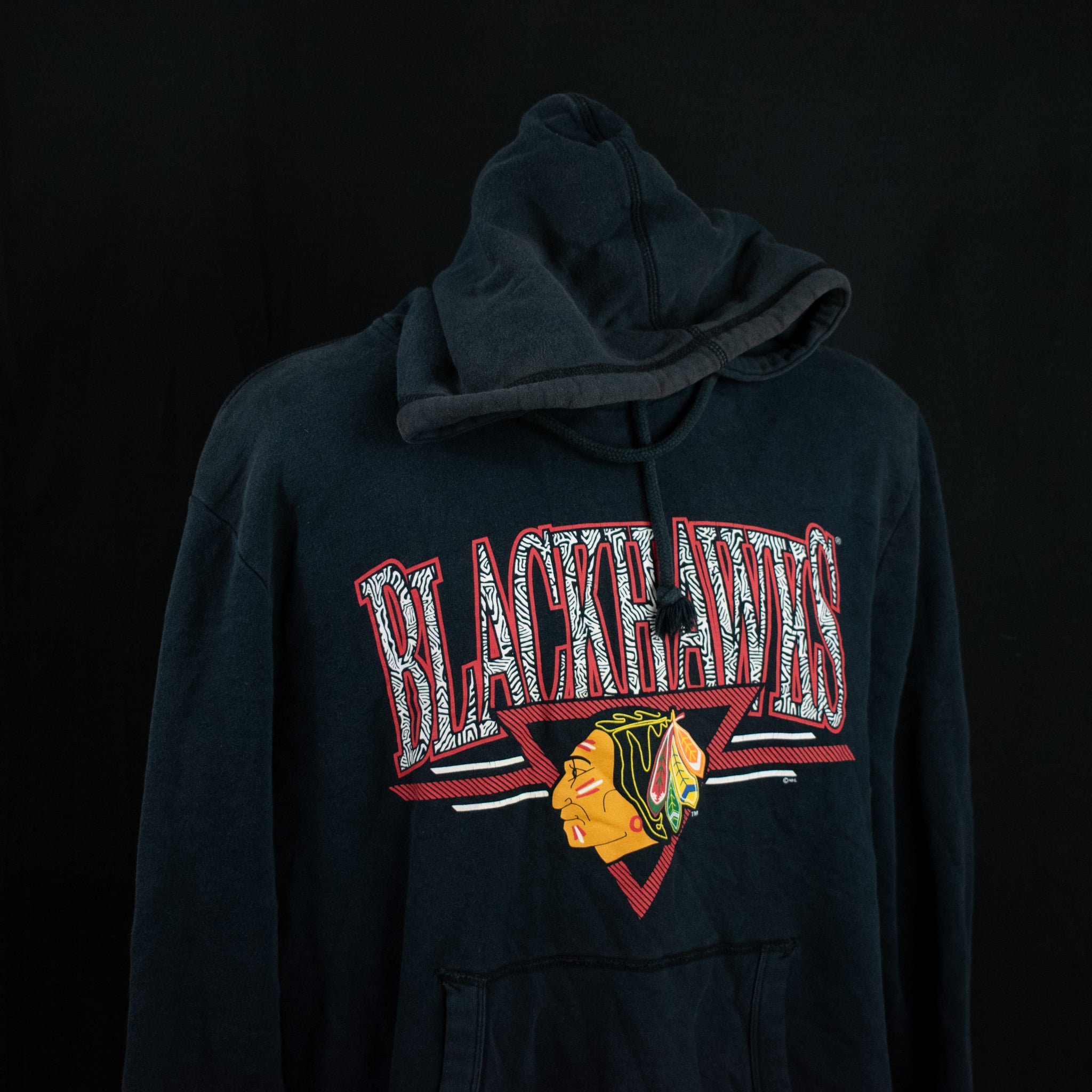 Chicago Black Hawks Black Sweatshirt Kids XL 18-20 Female Small Mitchell and Ness Authentic