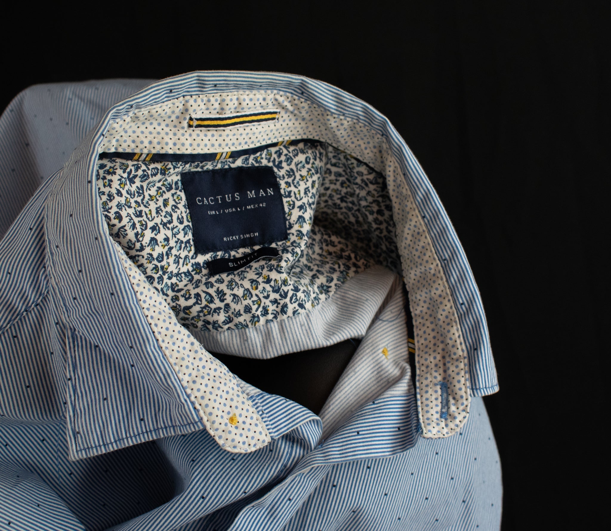 Cactus Man Dress Shirt Short Sleeve Mens Slim Fit Blue Large Button Up Shirt Rickey Singh