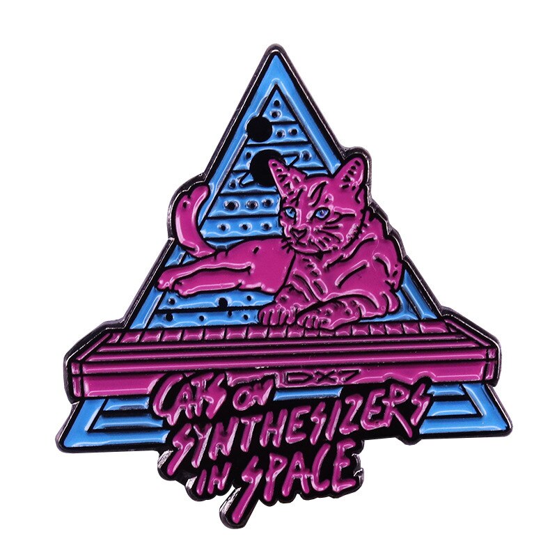 Cat brooch on space synthesizer pop neon light piano keyboard badge creative music accessories