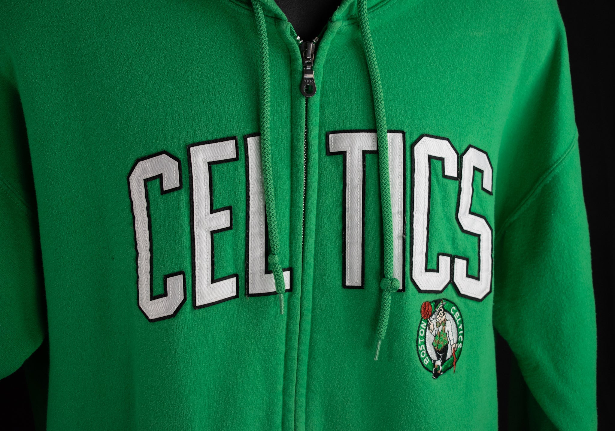 Celtics Basketball Sweatshirt Green Zip Up Hoodie Large Adult Mens NBA