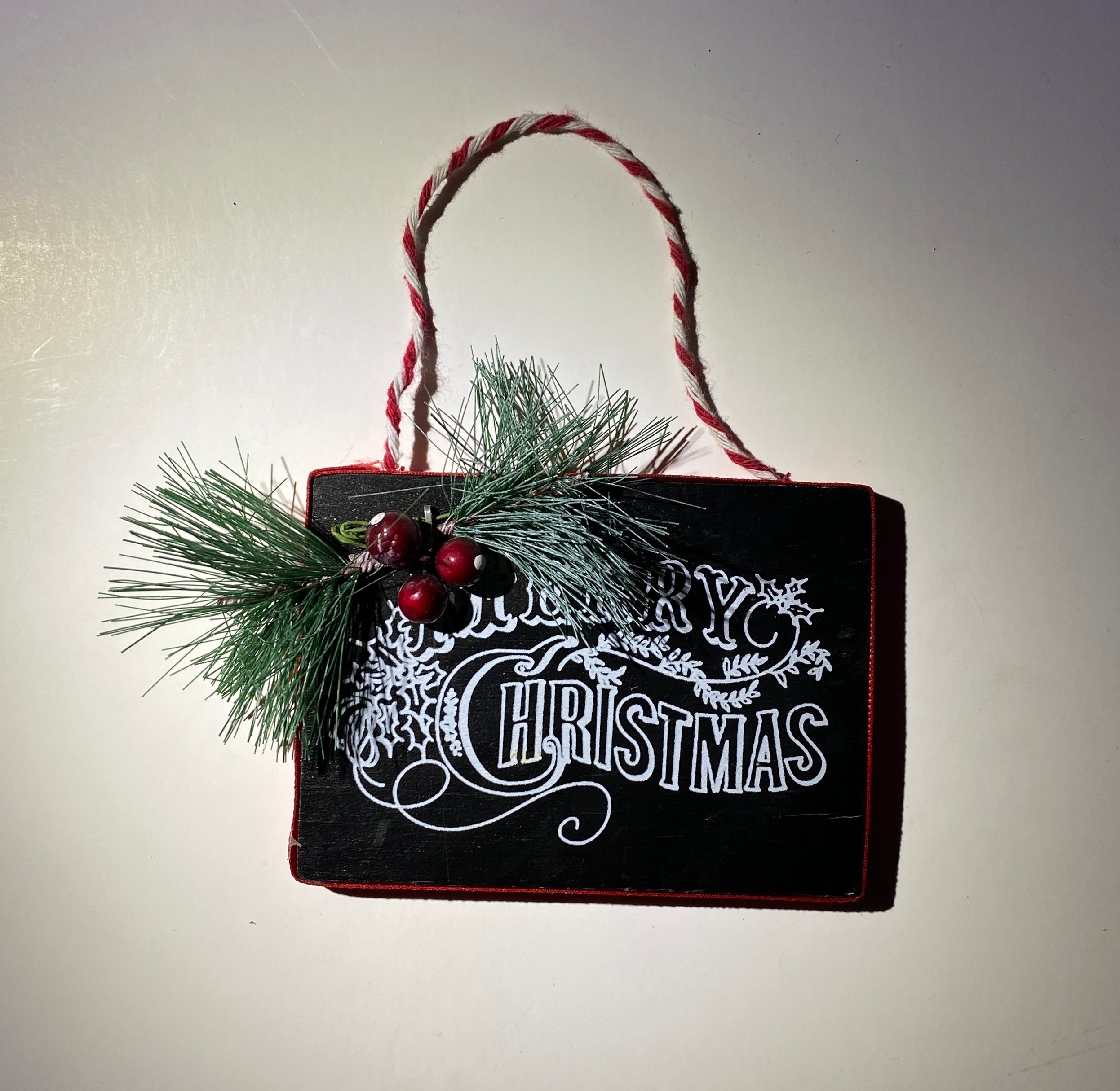 Merry Christmas Ornament Hanging Christmas decor Red Sign Used