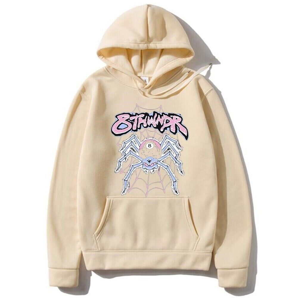 Sp5der Angel Number Spider Web Tan Hoodie Fleece Hoodie Streetwear Mens Large