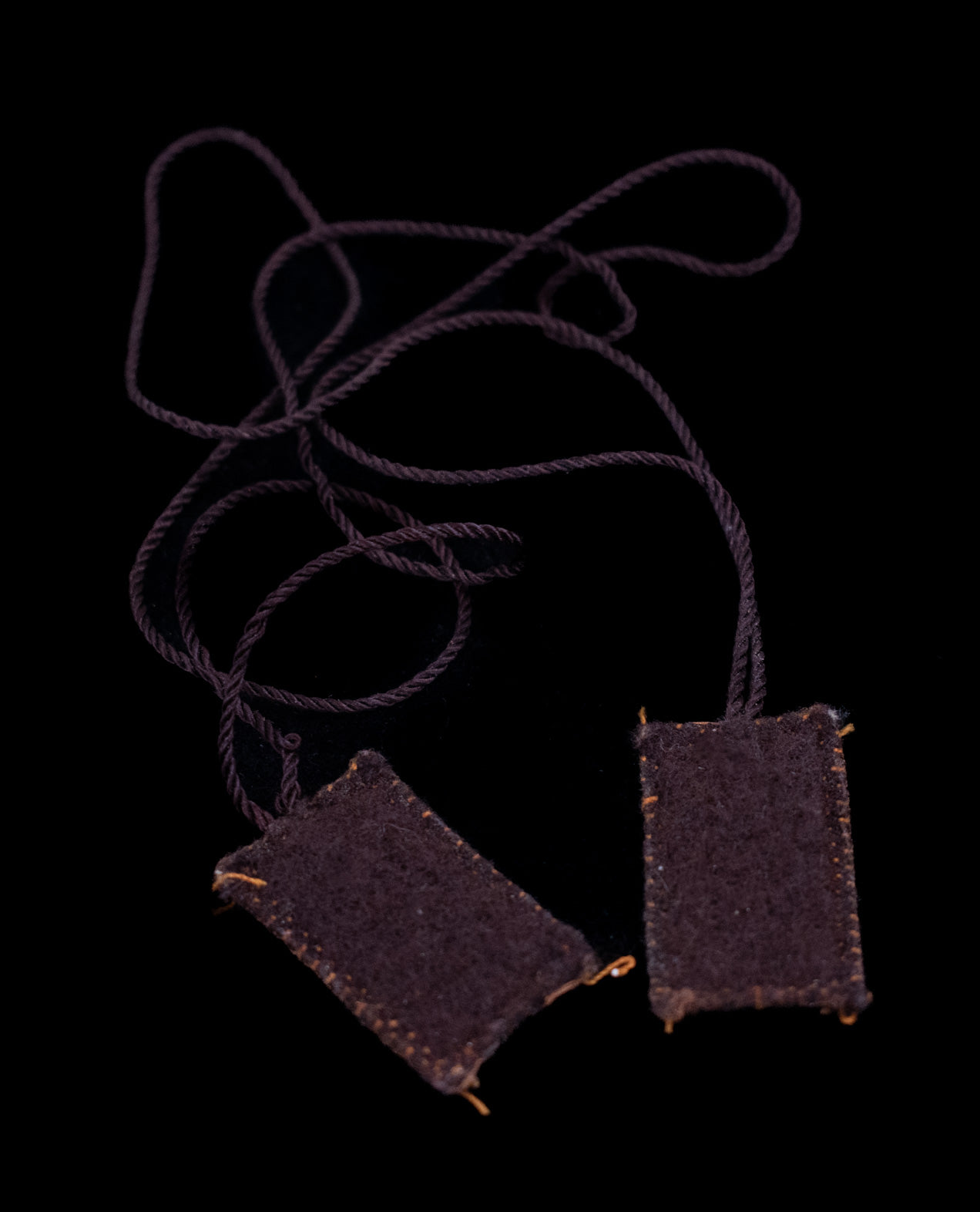 Vintage Carmel Brown Small Cloth Scapular Necklace Religious Mary & Carmelite Coat of Arms