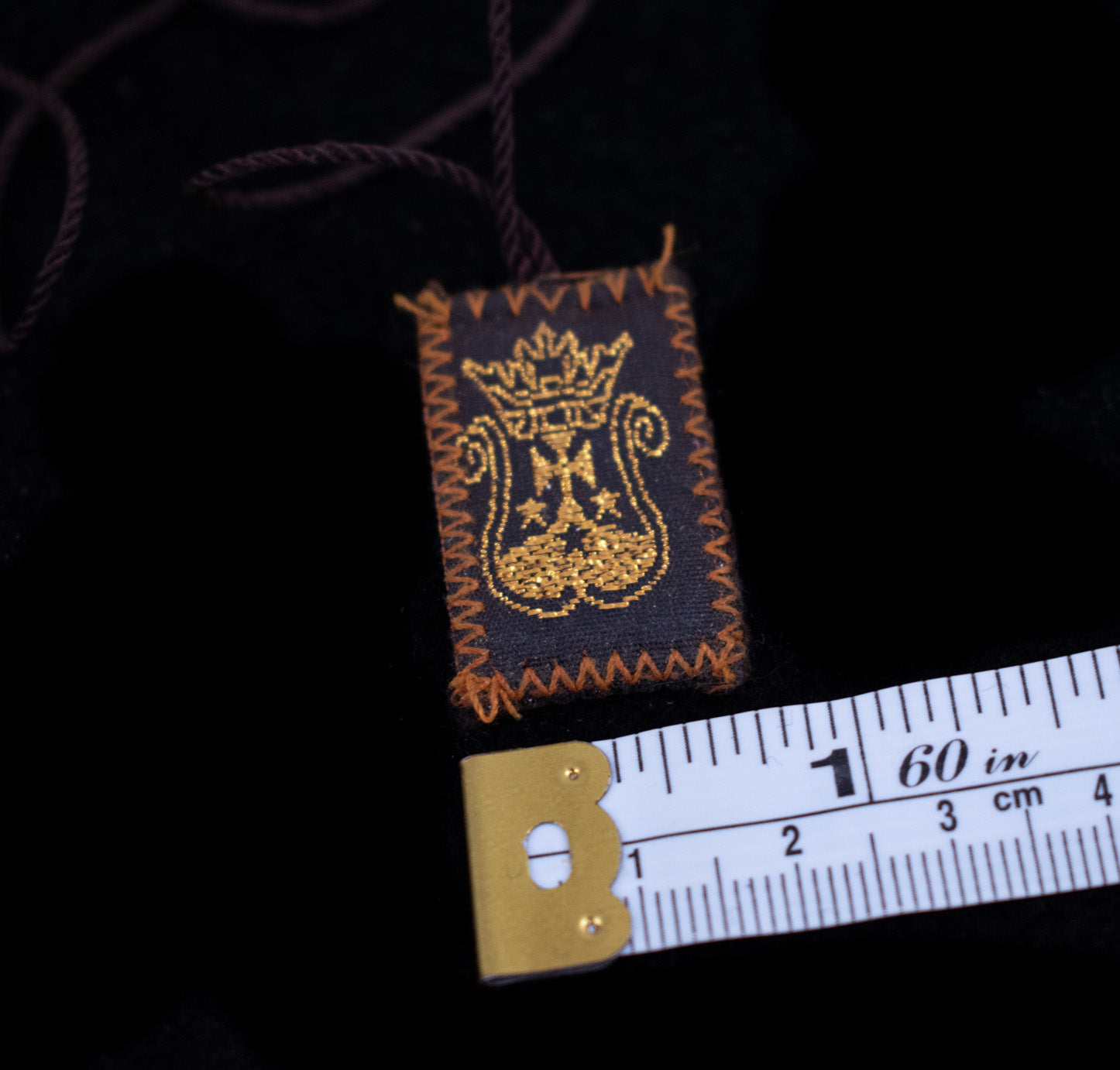Vintage Carmel Brown Small Cloth Scapular Necklace Religious Mary & Carmelite Coat of Arms