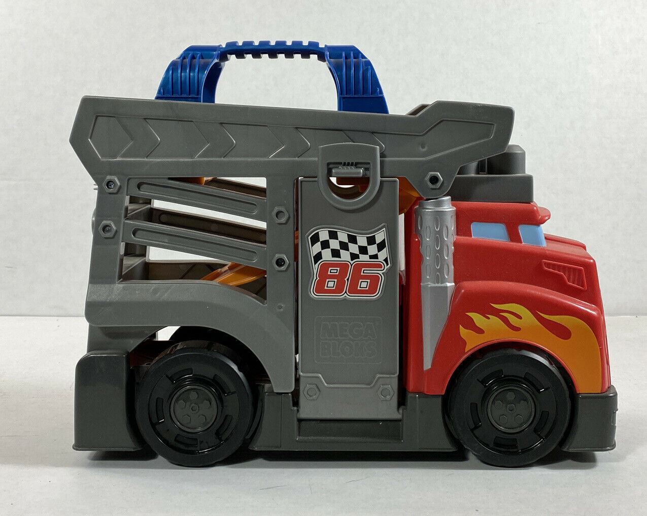 Mega Bloks Fast Tracks Racing Rig w/ 2 Yellow Racers- preowned