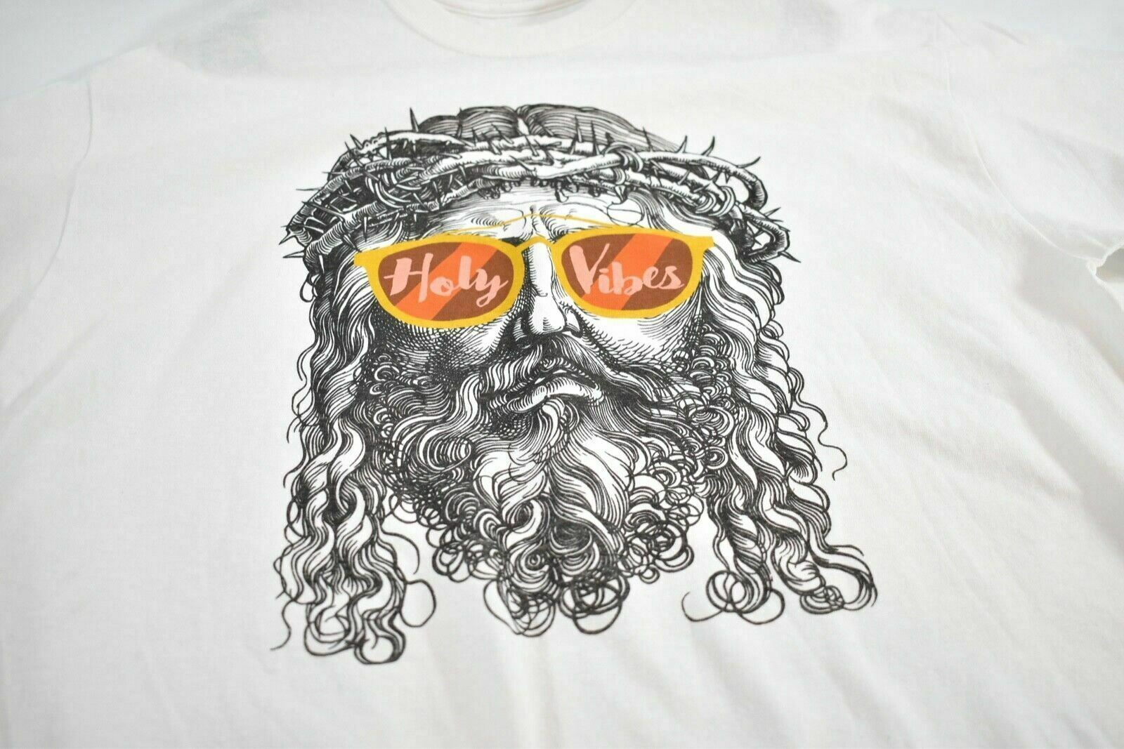 Holy Vibes White T Shirt Casual Tee Short Sleeve T Shirt Large