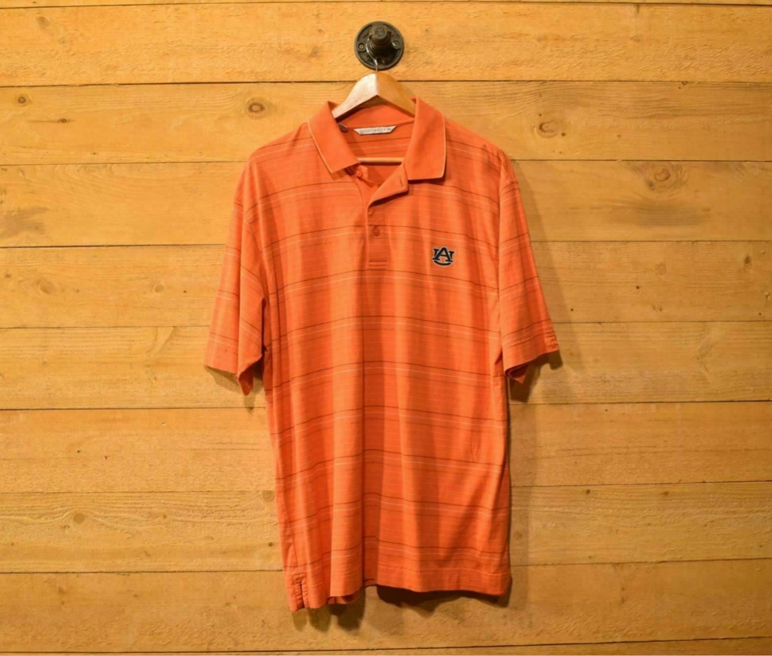 Mens Polo Top UA NCAA College Shirt Orange Large Auburn USED -