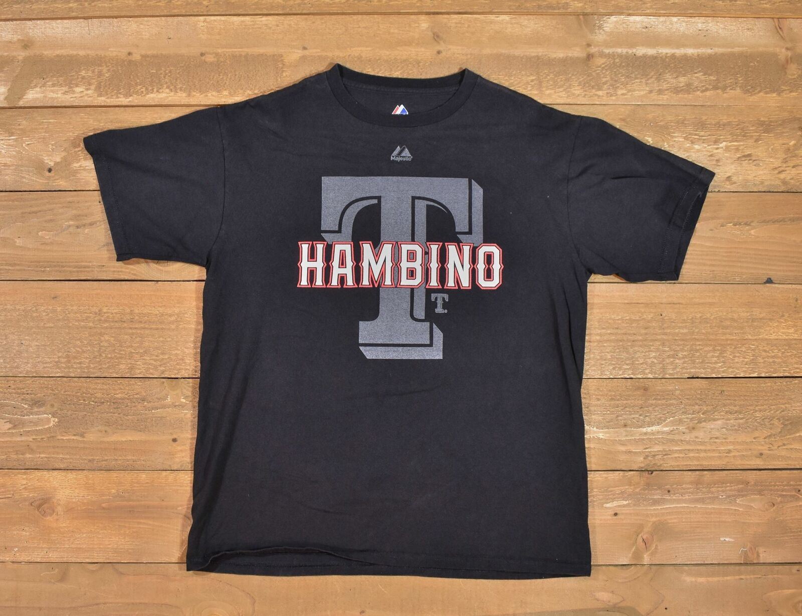 Texas Rangers Black Baseball T shirt mens Large tee MLB Majestic Hamilton 32 Use