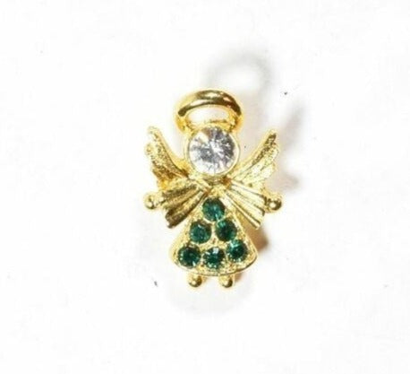 Angle Stone gold pendant pin button dammit half inch crystal and green stone use