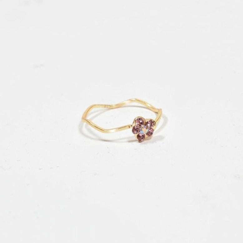 Amethyst 5 stone flower One crystal stone center gold band ring Used February
