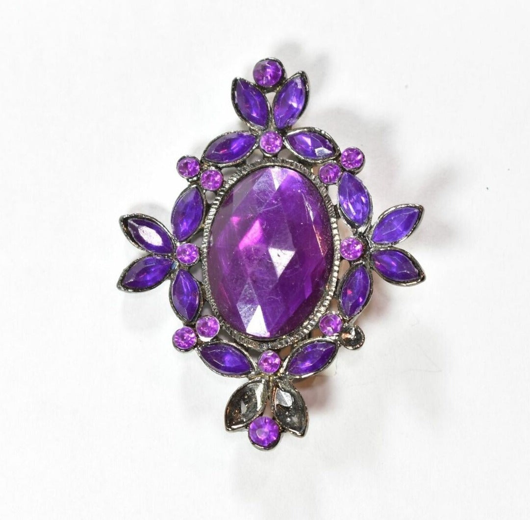 Brooch Pin Purple stone pendant flower collectible royalty display sweater pin u