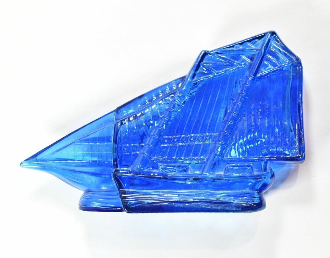 Avon Vintage American Schooner Ship Blue Bottle Decanter Cobalt SpicyAfter Shave