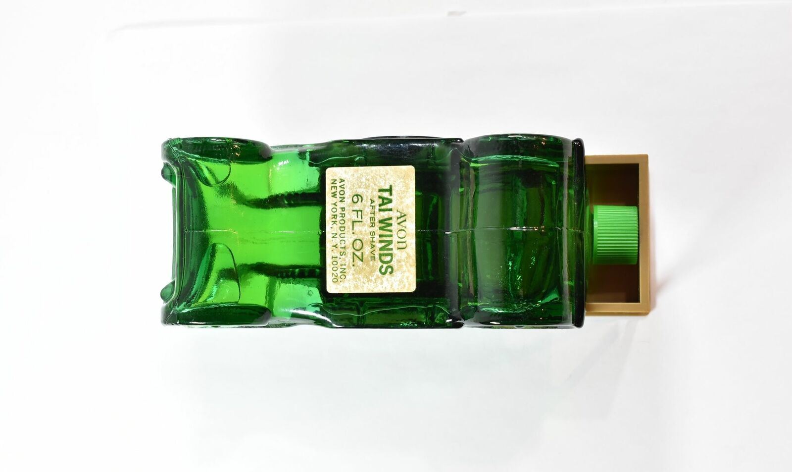 Avon Green glass Bottle Tai Winds 6.FL OZ Vintage Car Filled DAMAGED