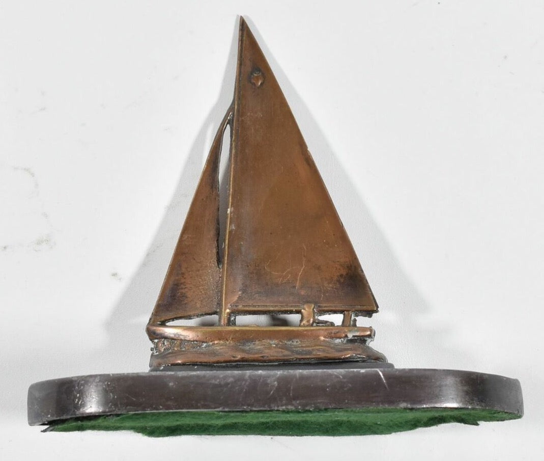 Brass Sail Boat Desk Decor Paper weight coin tray Used 6 inch