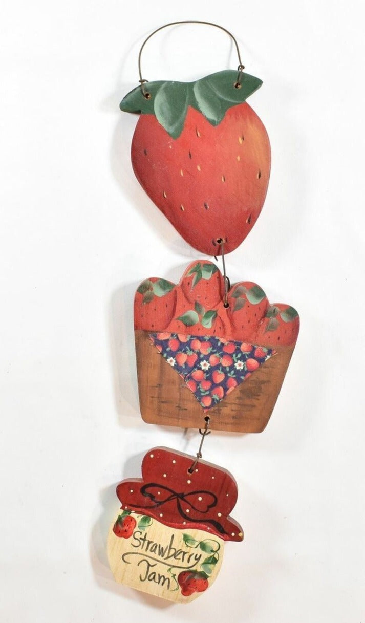 Strawberry Jam Wood Hanging Decorative Strawberries 13 inch Used