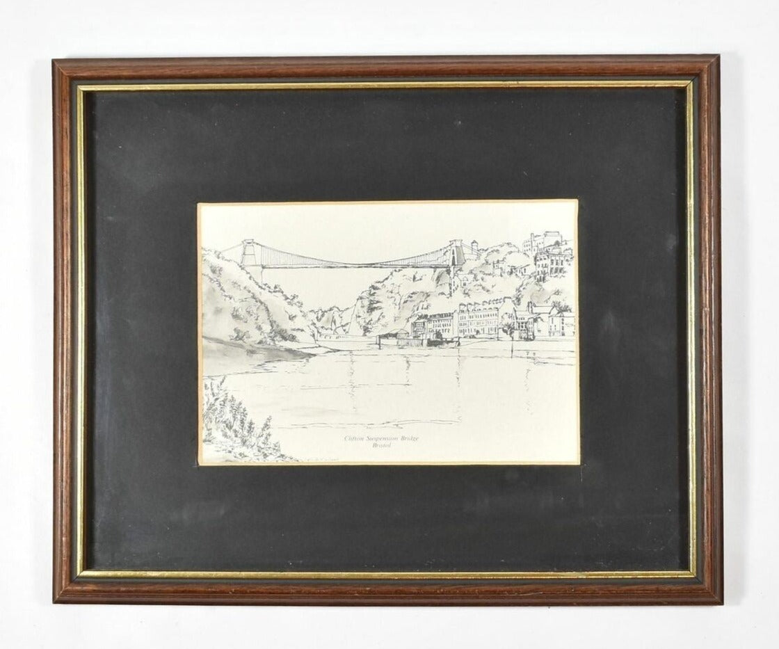 Clifton Suspension Bridge Bristol Original INKed Artwork Framed 8.5 x 10.5
