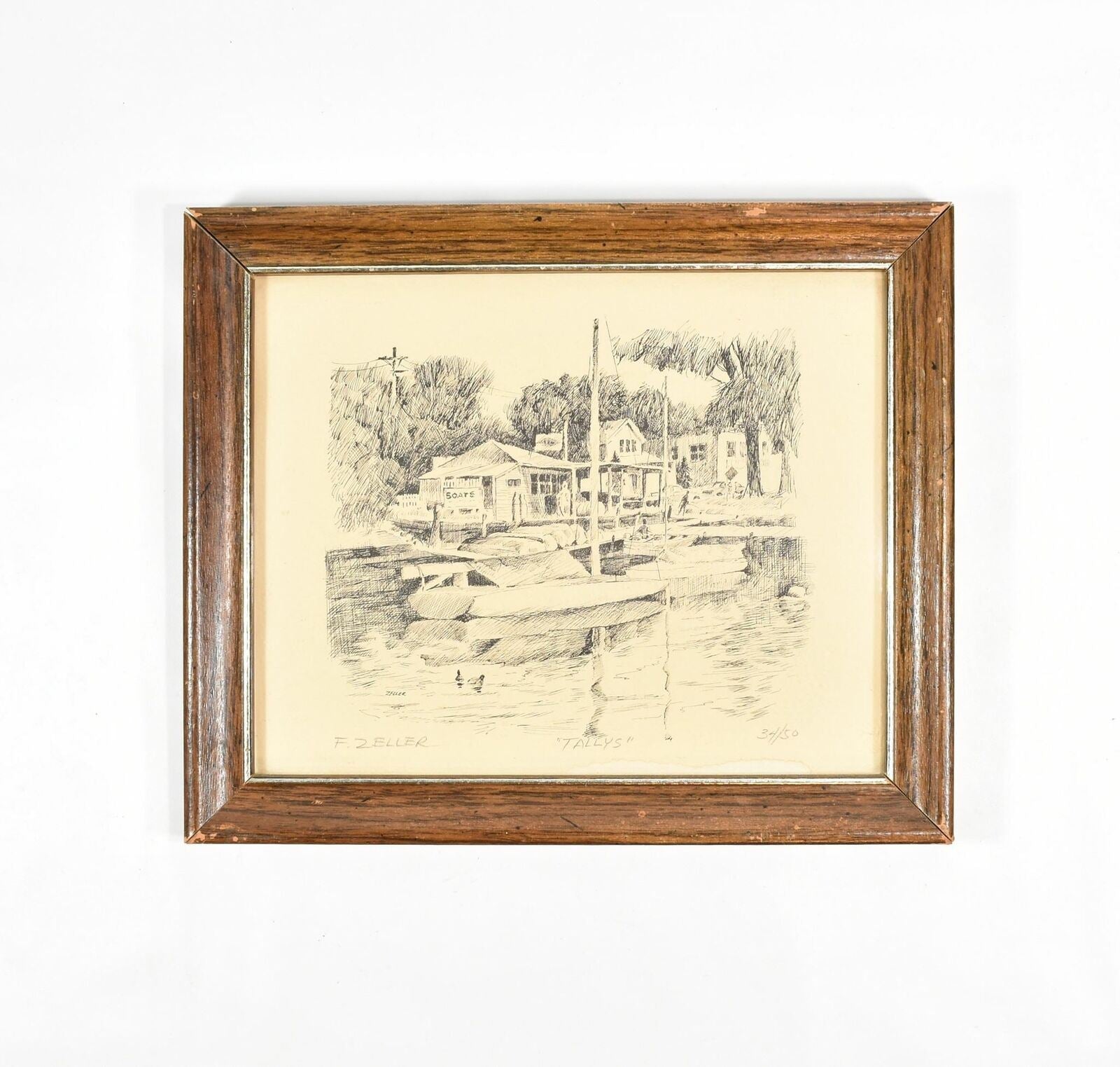 F.Zeller Tallys 34 /50 Printed Original Copy INK 11.5 x 9.5 Framed Vintage Art