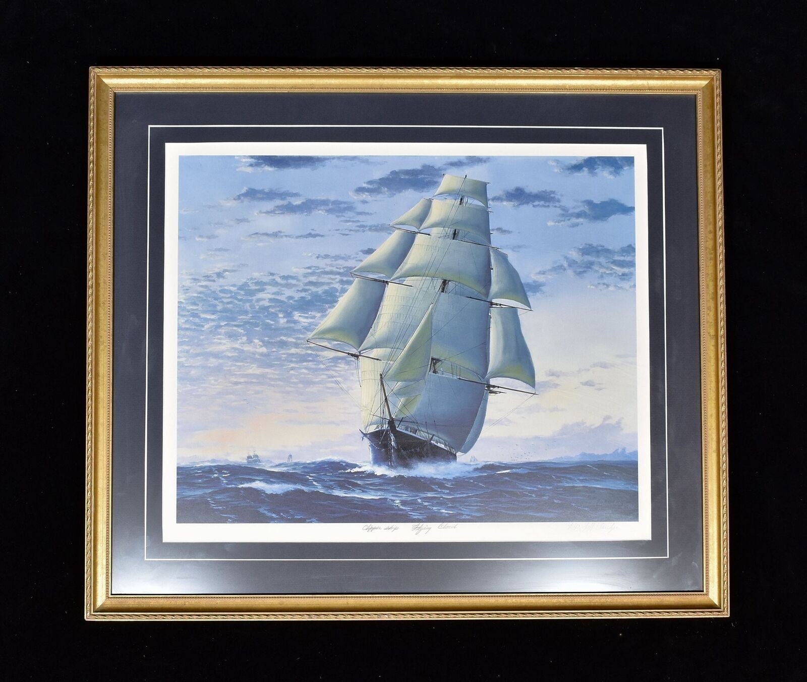 Limited Fine Arts Clipper Ship Flying Cloud Signed Jeff Eldredge 1991 Gold Frame