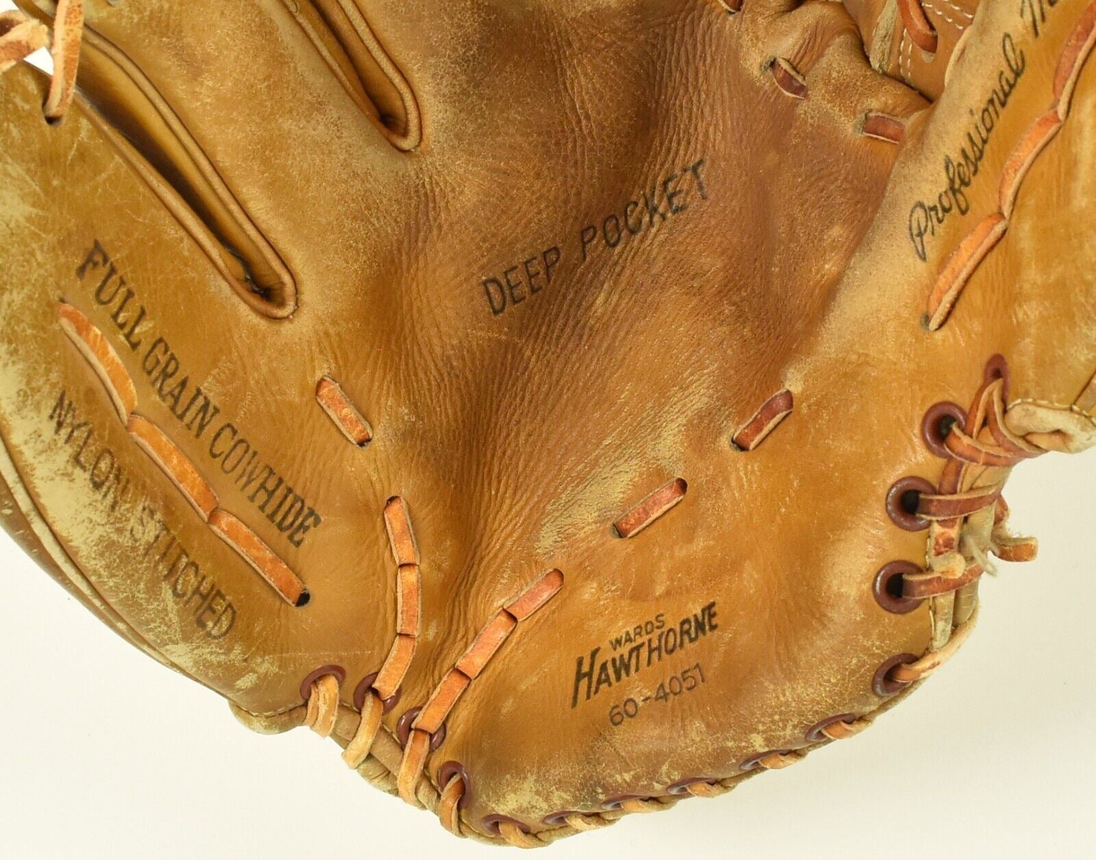 Wards Hawthorne 60-4051 Vintage Baseball Glove Deep Pocket Leather Cowhide