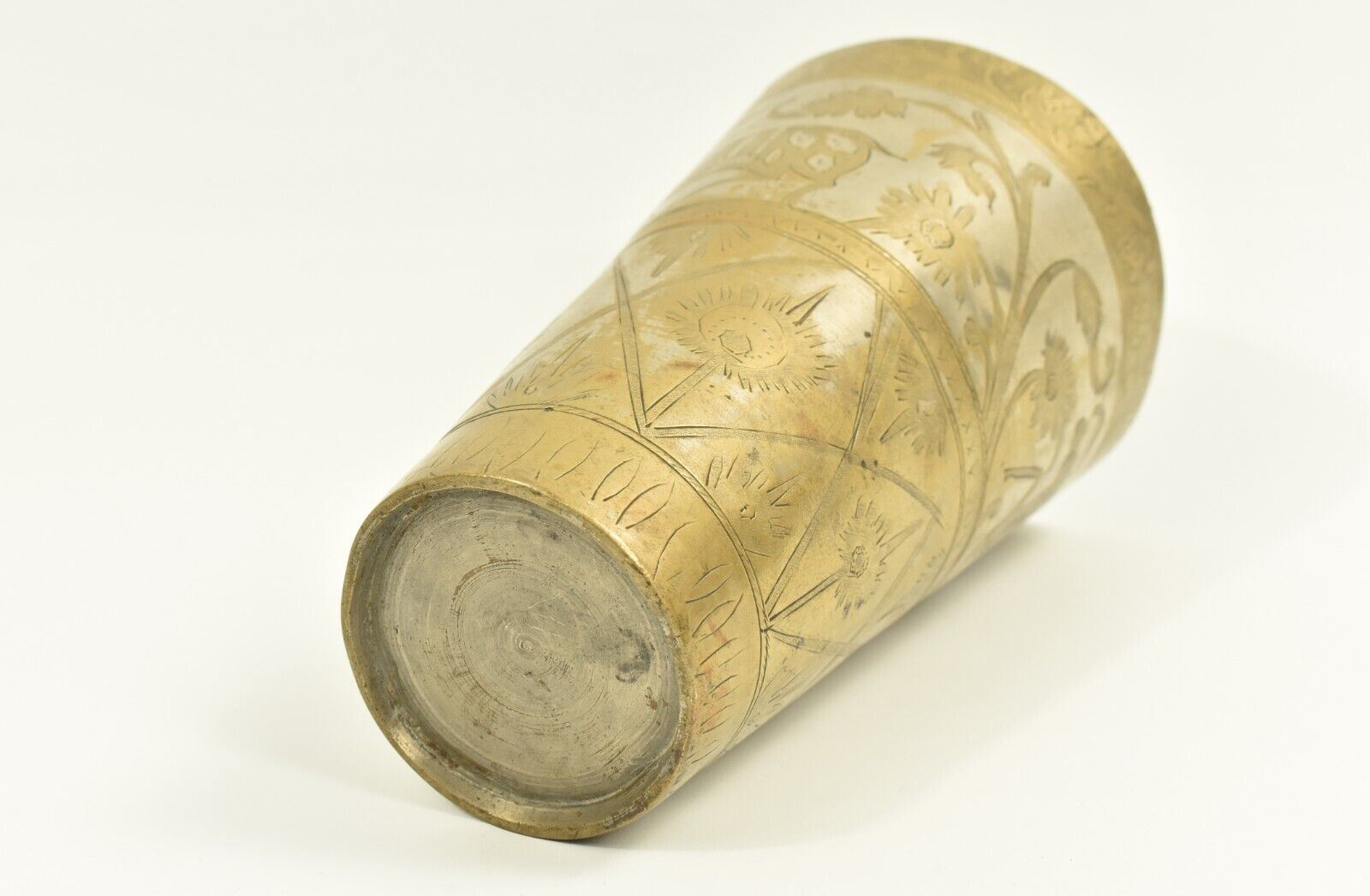 Antique Brass Drinking Cup Crafted Engraved Gold Used