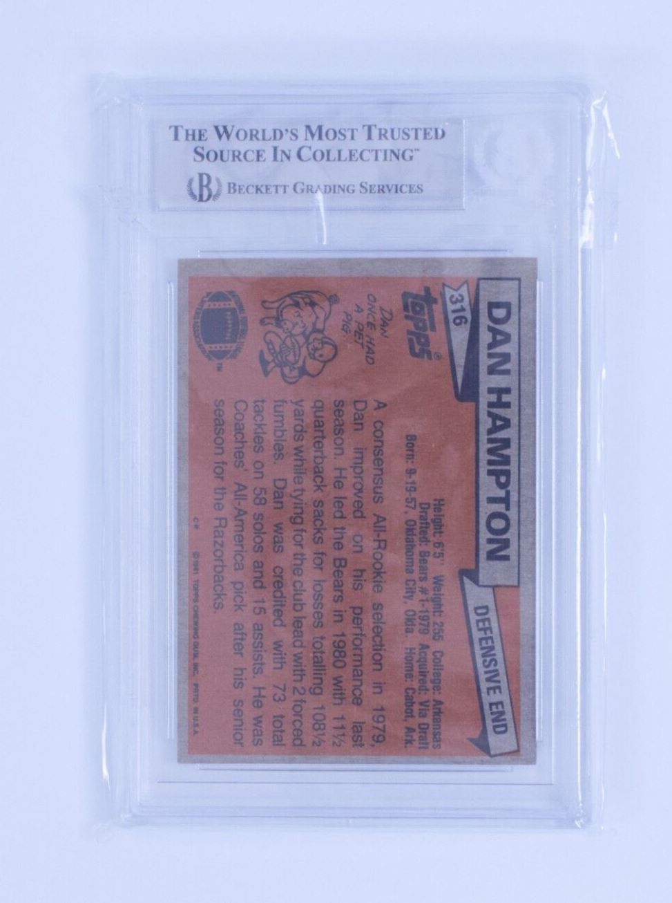 DAN HAMPTON RC Card #316 Topps 1981 Football Card Graded Auto CHICAGO BEARS