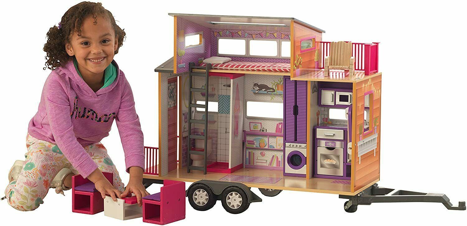 Mini Home Trailer Play Set Tiny Home RV Camper Trailer Doll House