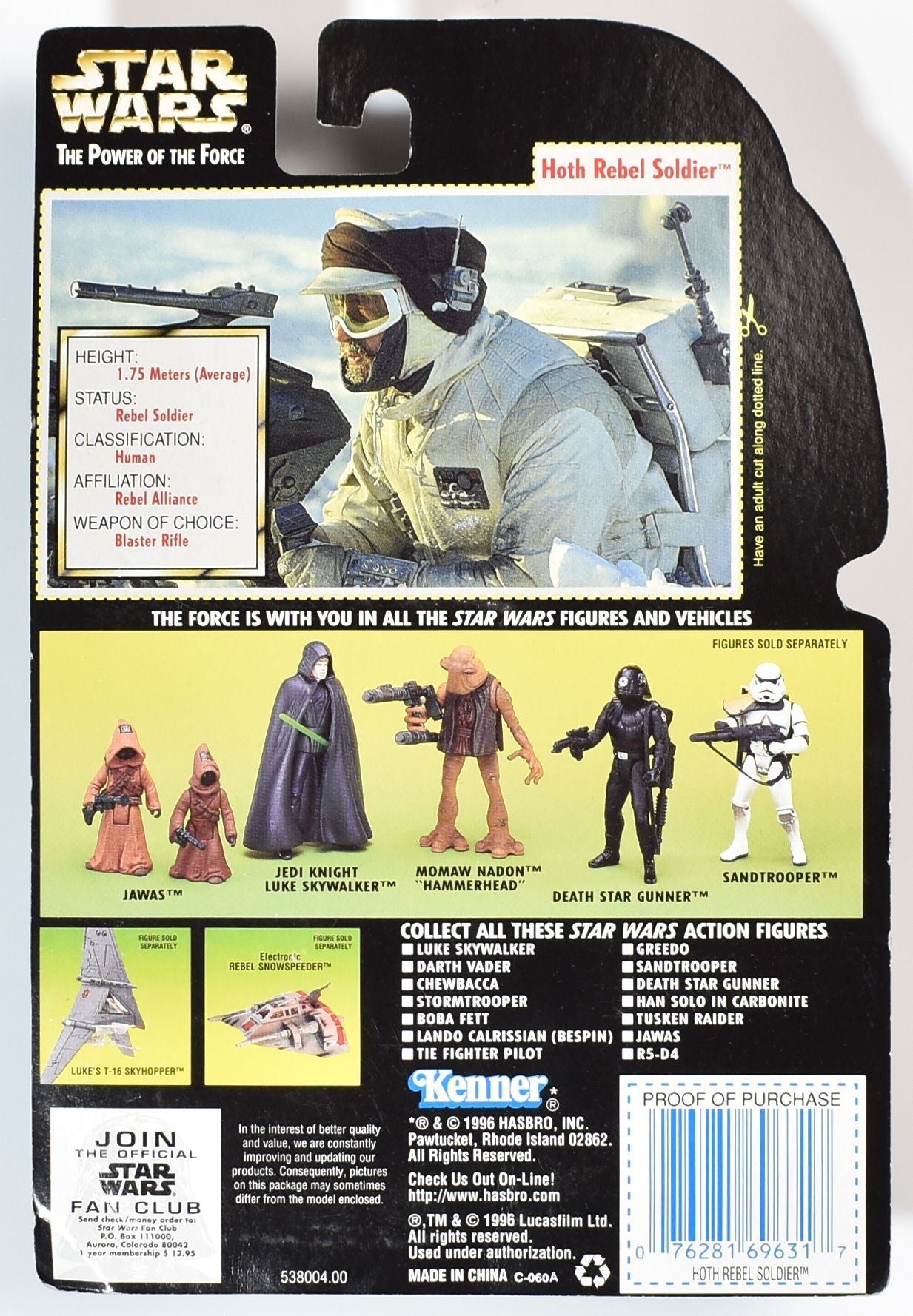 Star Wars Power of the force Green Card Hoth Rebel Soldier 1997 Kenner