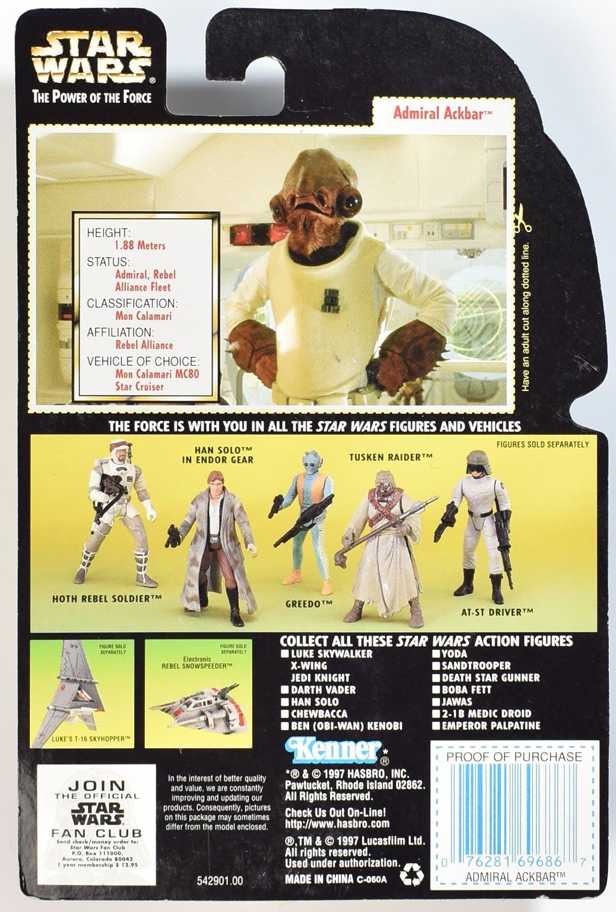 Star Wars Power of the force Green Card Admiral Ackbar Kenner