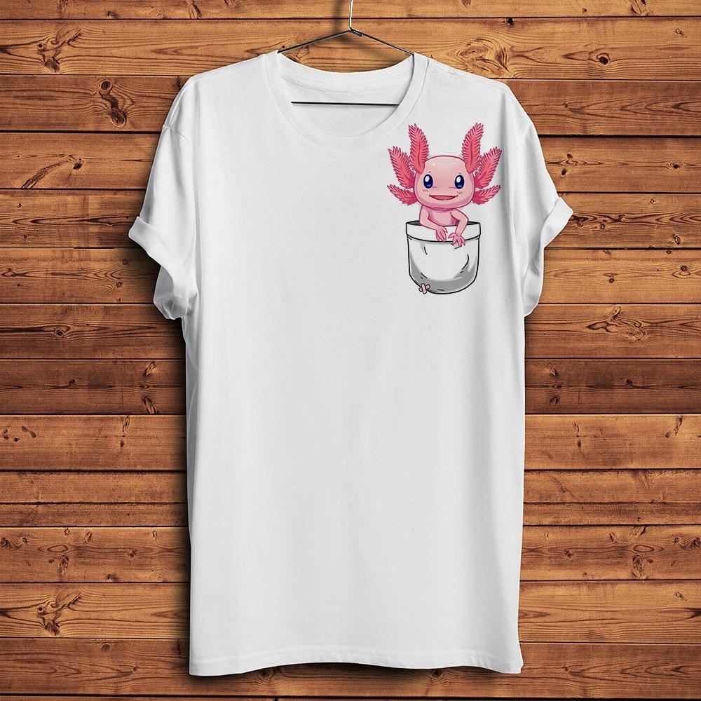 cute Axolotl in pocket funny kawaii 3d print tshirt men summer new White casual