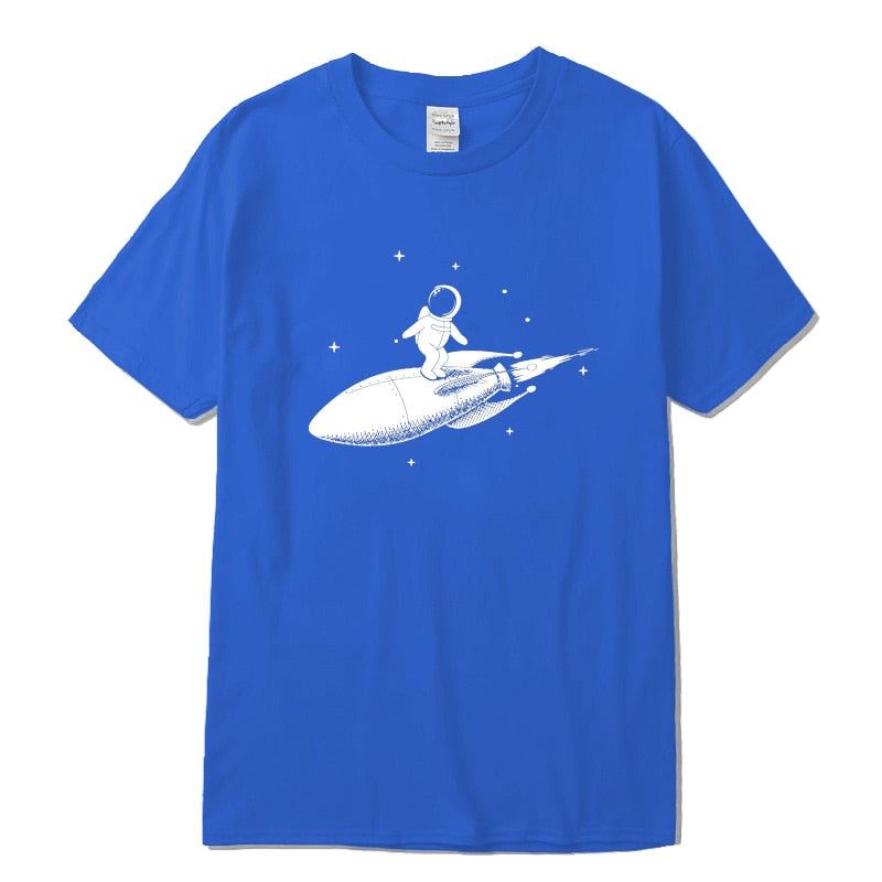 Men high quality tshirt 100% cotton short sleeve Funny space trip print men Tshi