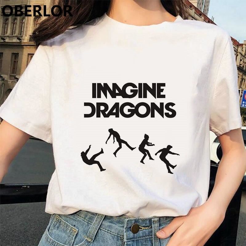 Korean 90s Burgundy Imagine Dragons T Shirt Novel Anime Style Tshirt Cool Woman