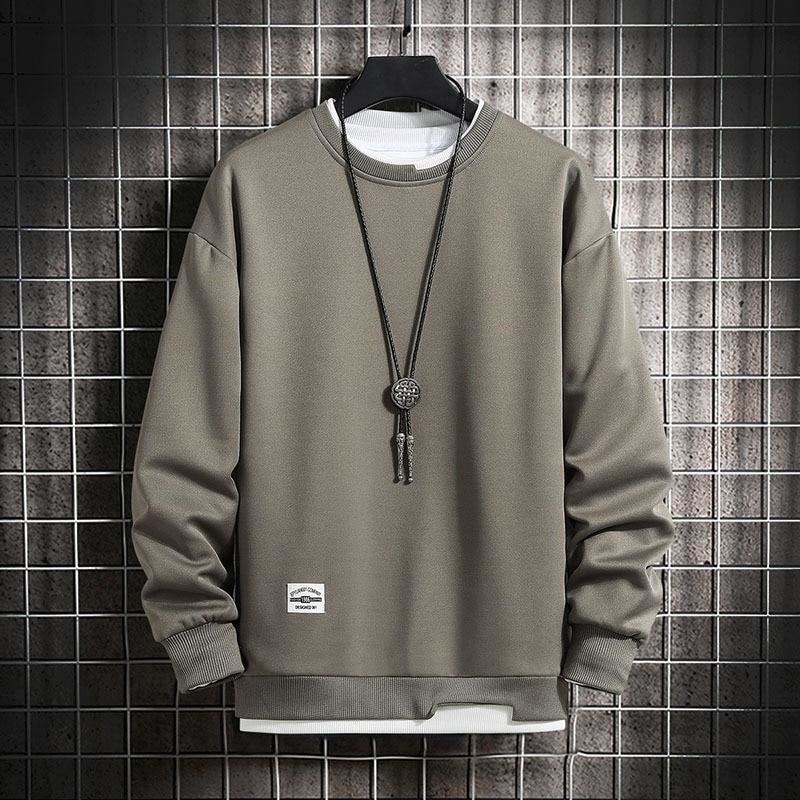 Mens Casual Sweatshirts Fleece Hoodie Men Fake Two Pieces Multi Color O-Neck Fas