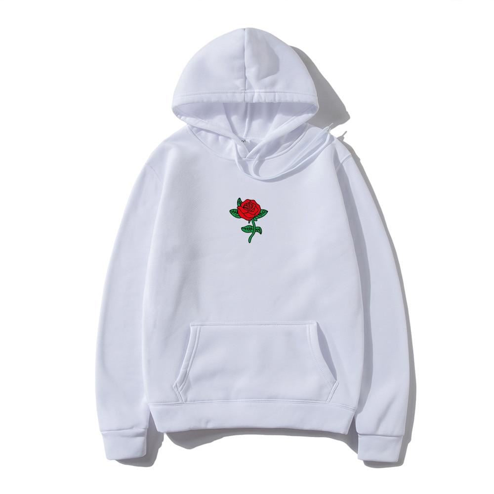 Harajuku Hoodie Sweatshirt Men Fashion Streetwear Rose flower Print Hoodies Tops