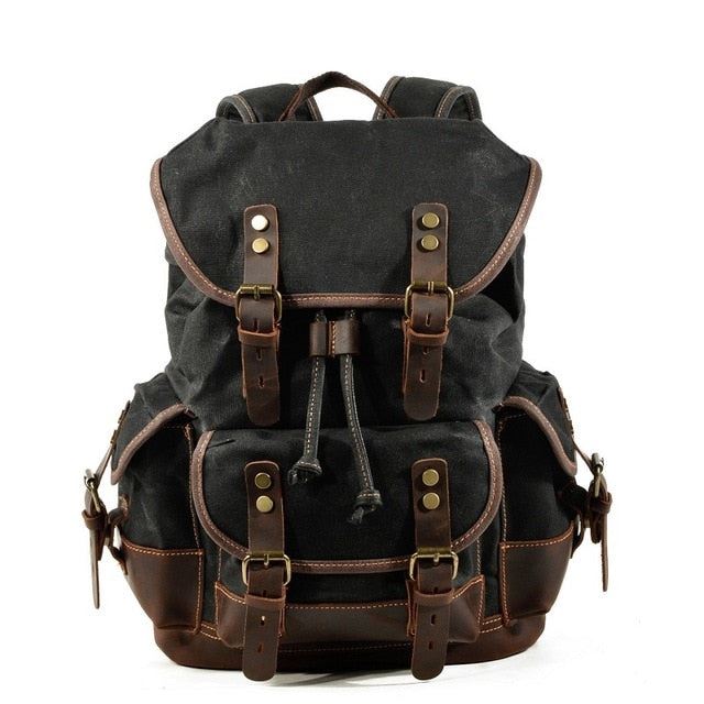 Men's leather backpack for men mochila hombre High Capacity Waxed Canvas Vintage