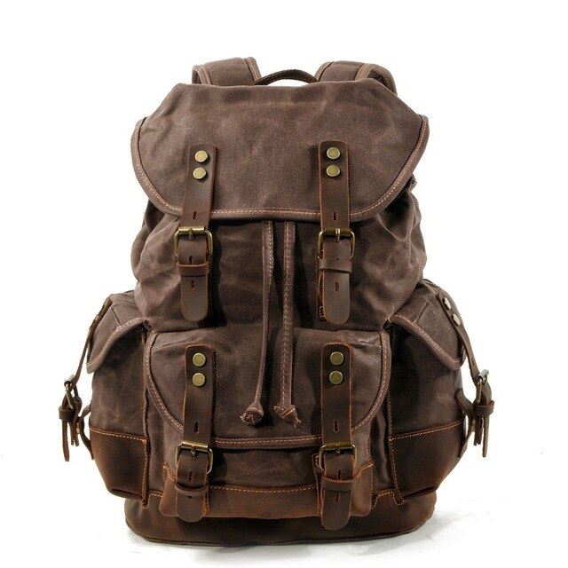 Men's leather backpack for men mochila hombre High Capacity Waxed Canvas Vintage