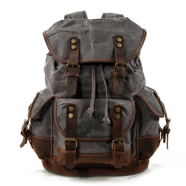 Men's leather backpack for men mochila hombre High Capacity Waxed Canvas Vintage