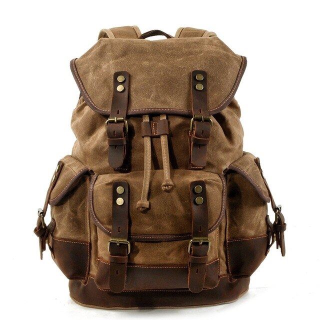 Men's leather backpack for men mochila hombre High Capacity Waxed Canvas Vintage