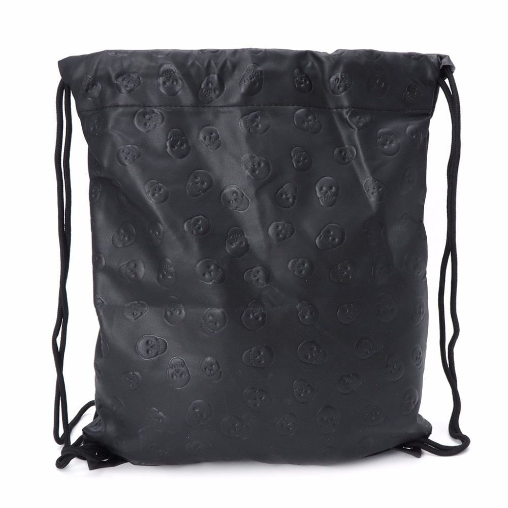 New Unisex Skull Drawstring Leather 2018 Fashion Travel   Backpack Bags Black TH