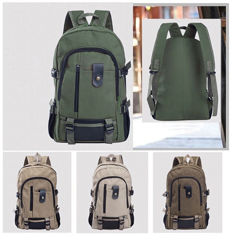 Men's Canvas Backpack Large-capacity Schoolbag Explosion Solid Color Rucksacks F