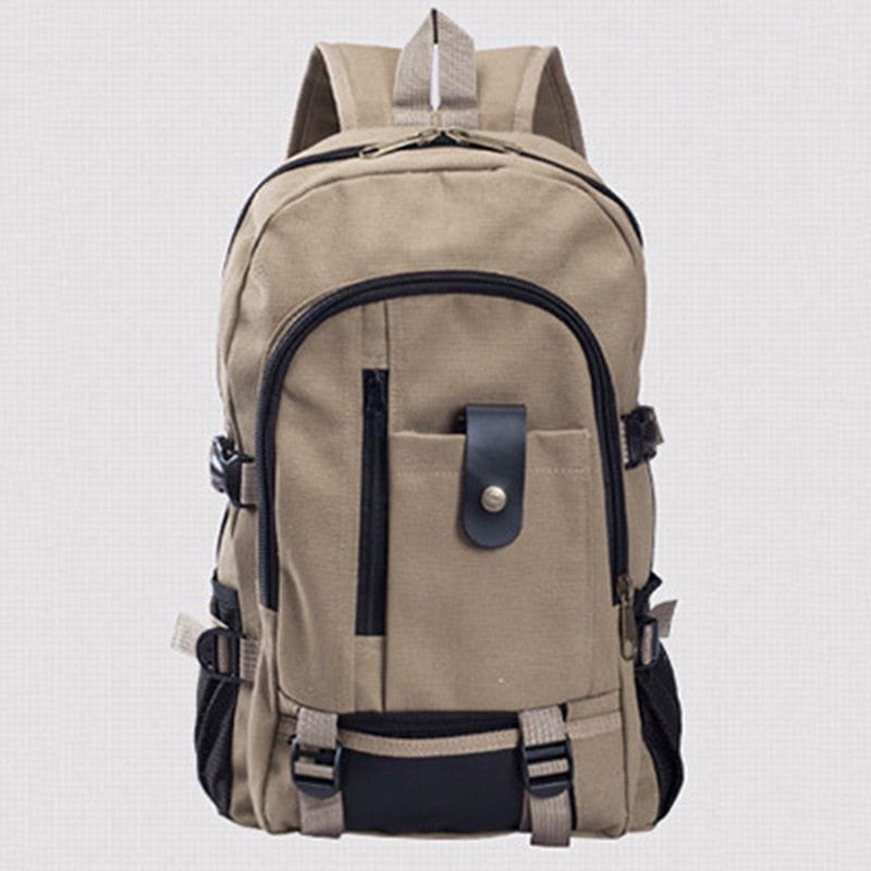 Men's Canvas Backpack Large-capacity Schoolbag Explosion Solid Color Rucksacks F