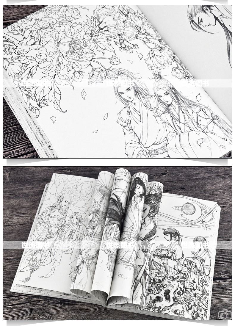 New Chinese Aesthetic Ancient Style Line  Drawing book color pencil illustration