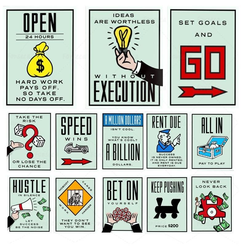 Wall Art Cartoon Graffiti Canvas Painting Hd Print Monopoly Time Is Money Poster Print