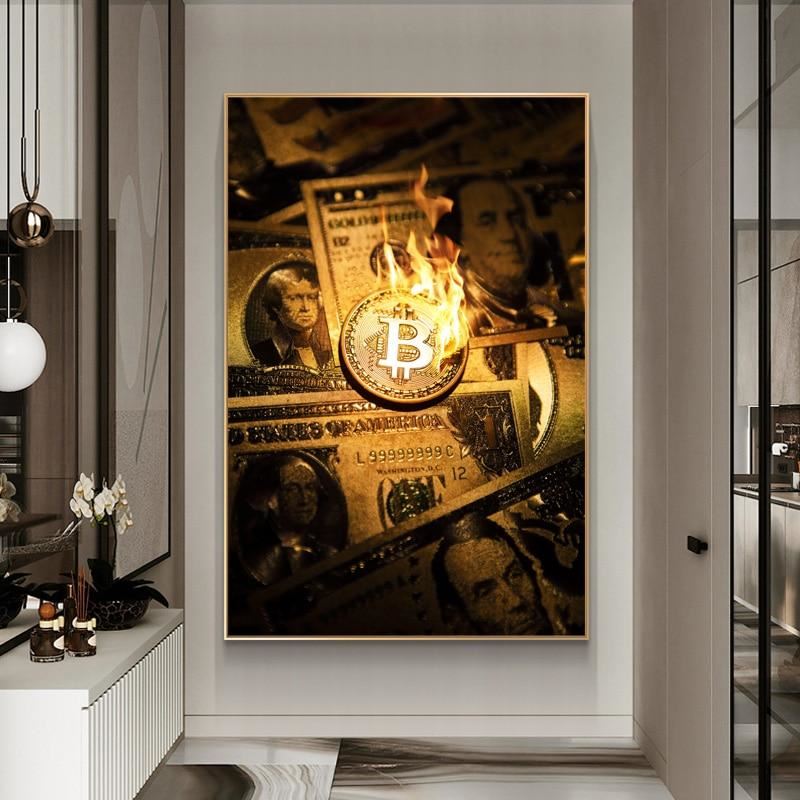 Vintage Money Art Canvas Painting Fire Dollar Bill Posters and Prints Cuadros Wa