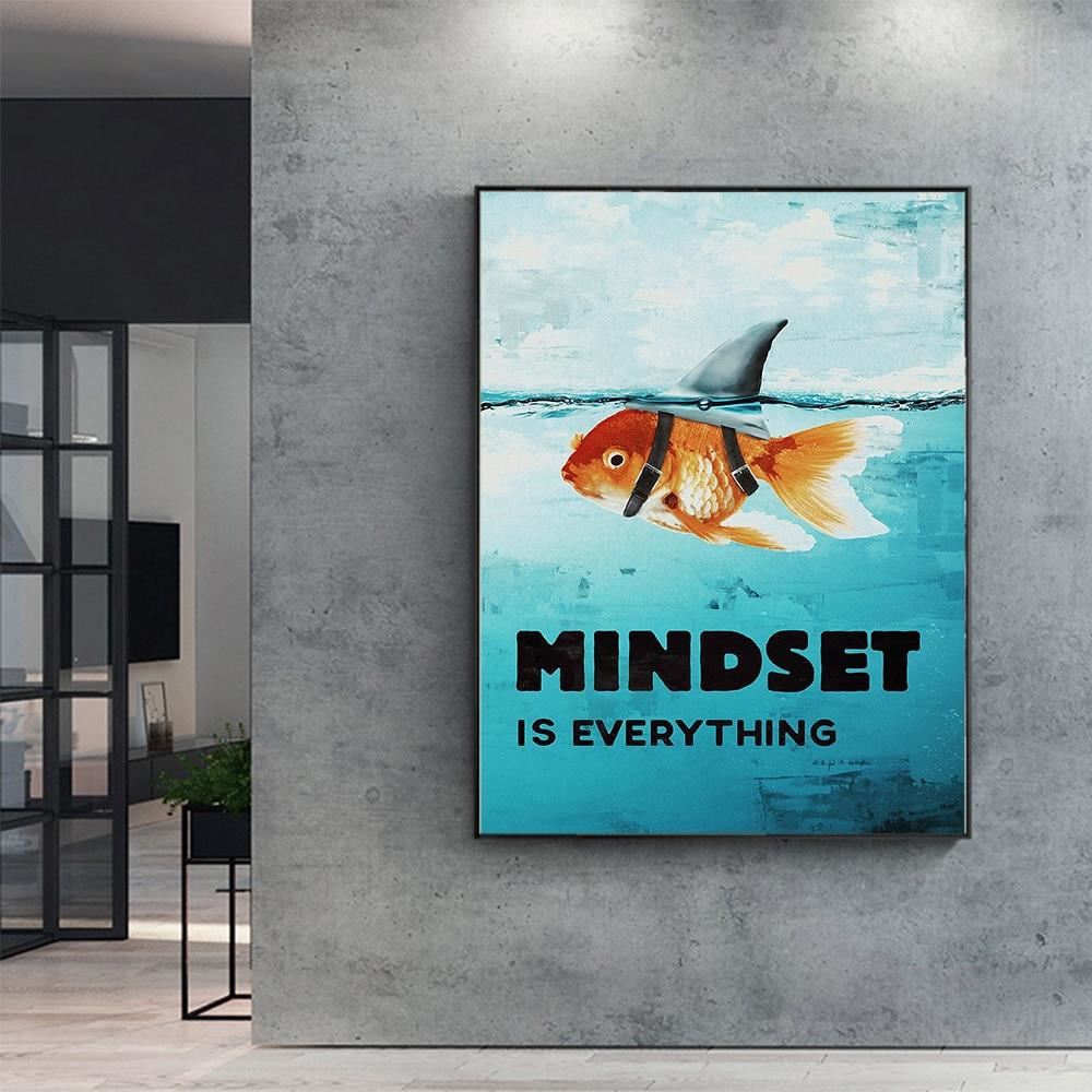 Wall Art Canvas Painting Printed Home Decor Mindset Is Everything Shark Fish Pic
