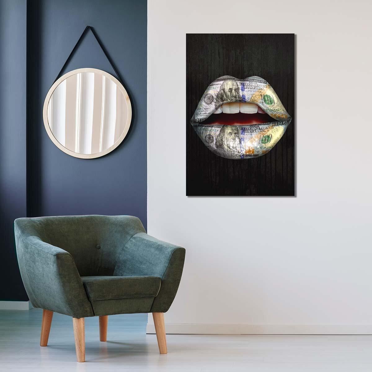 Money Lips Art Modern Cool Canvas Art Poster and Prints Wall Picture for Living 12x16