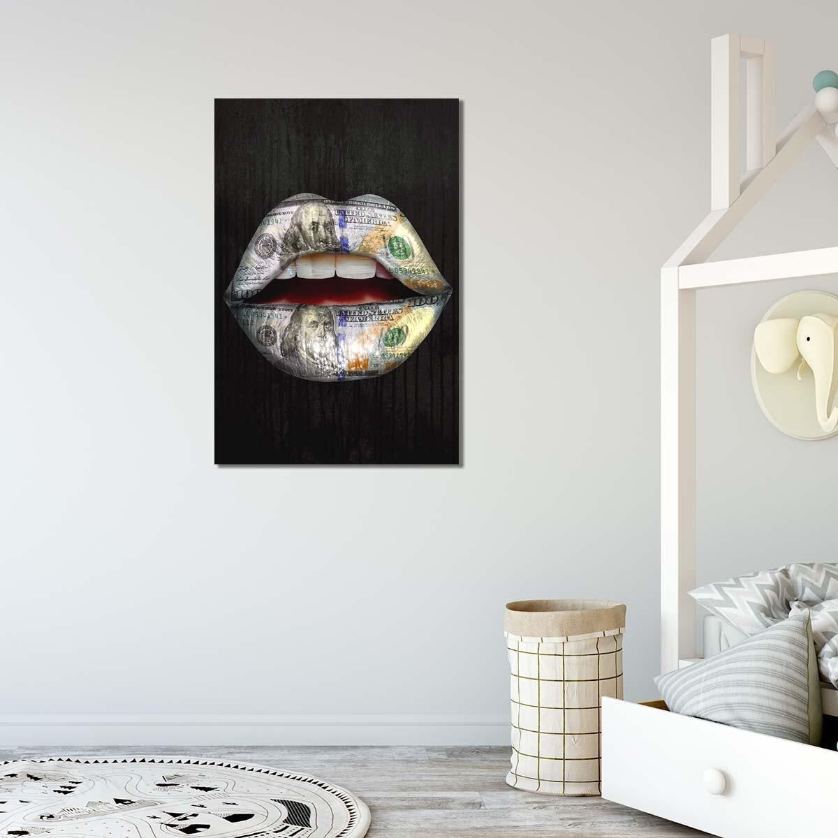 Money Lips Art Modern Cool Canvas Art Poster and Prints Wall Picture for Living 12x16