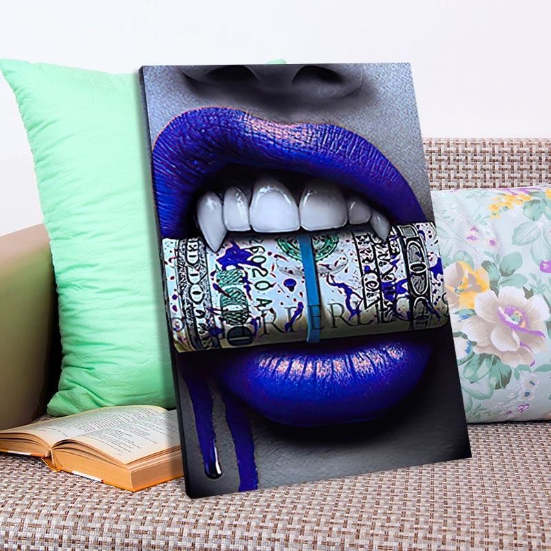 Modern Poster Money Lips Art Poster Wall Art Canvas Painting Wall Art for Living 12x16