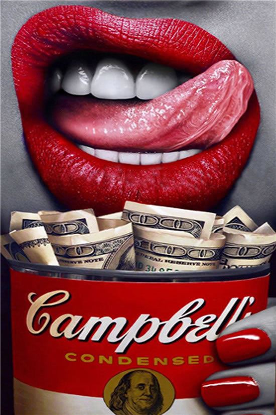 Woman Portrait Wall Art Prints Posters Red Lips Us Dollar Money Modern Canvas 12x16