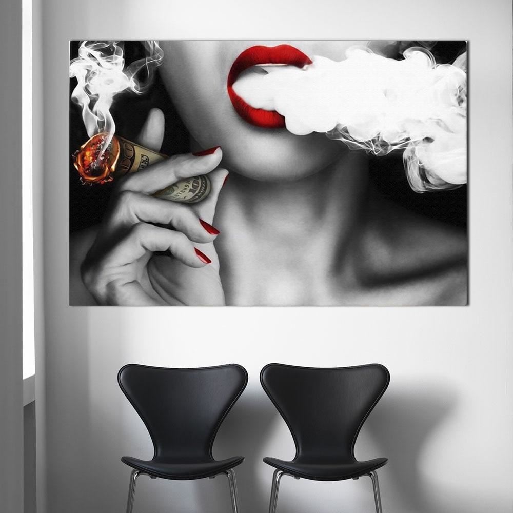 Red Lip Money Sexy Women Oil Painting on Canvas Posters and Prints AfficheWall P